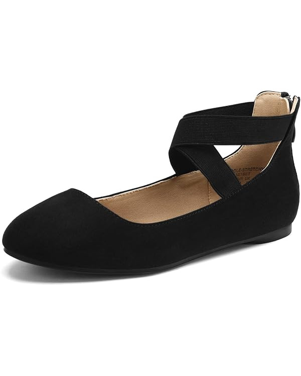 DREAM PAIRS Women's Comfortable Fashion Elastic Ankle Straps Flats Shoes | Amazon (US)