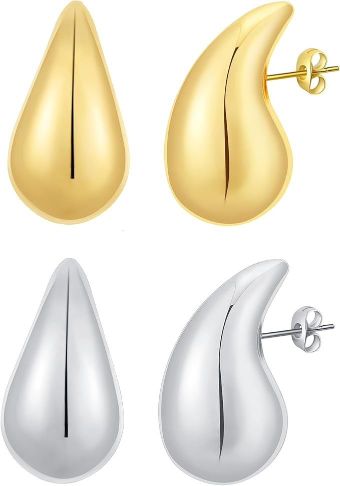 Rajputana Chunky Gold Hoop Earrings for Women, Lightweight Waterdrop Teardrop Hollow Open Hoops, ... | Amazon (UK)