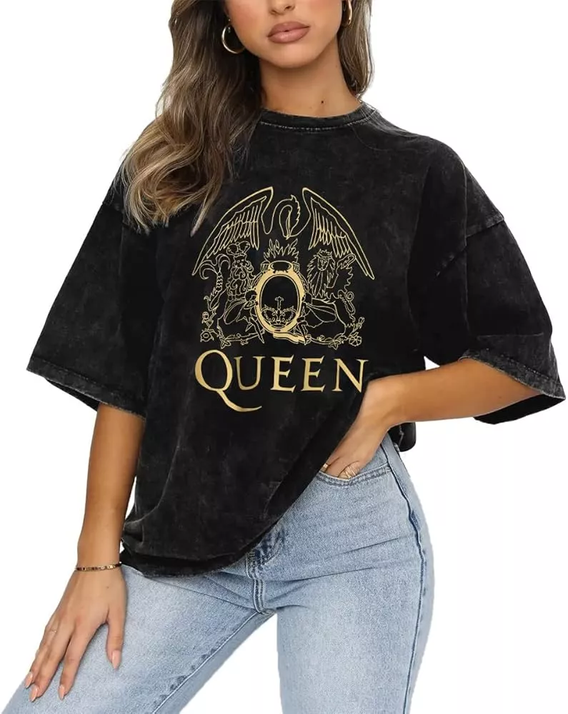 Women Vintage T Shirt Rock Queen Band Graphic Shirts Short Sleeve Tops 