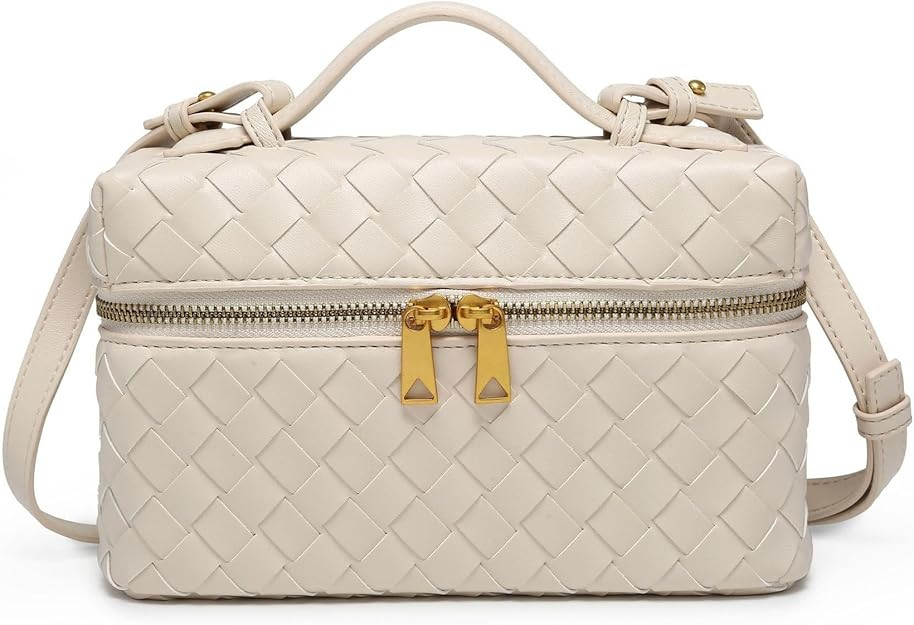 Top-Handle Pouch Handbag for Women Woven Leather Vanity Case Designer Crossbody Bag Shoulder Bag ... | Amazon (US)