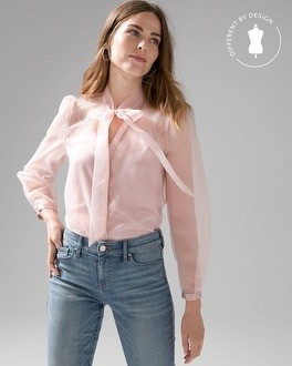 Jewel Button Tie-Neck Blouse | White House Black Market