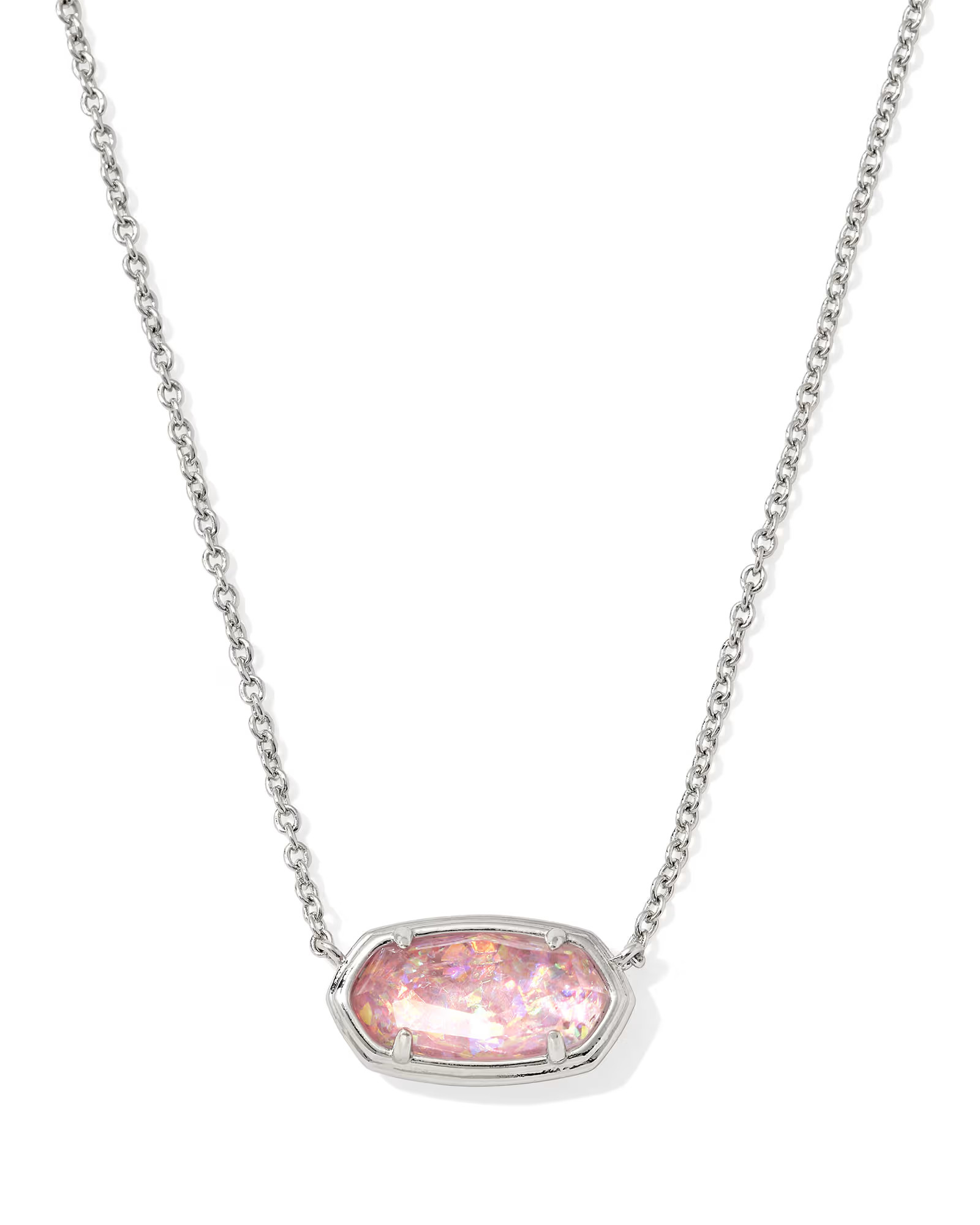 Elisa Silver 2024 Short Pendant Necklace in Light Pink Iridescent Glitter Glass | Kendra Scott
