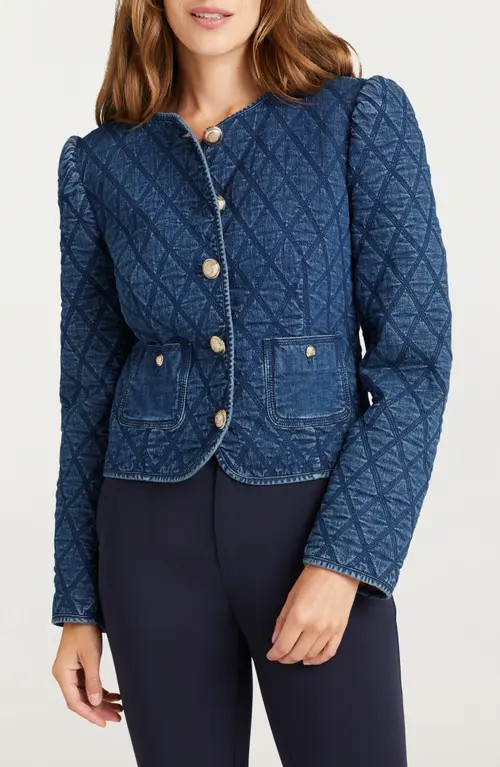 Cinq à Sept Gretchen Quilted Denim Jacket in Medium Wash at Nordstrom, Size Large | Nordstrom
