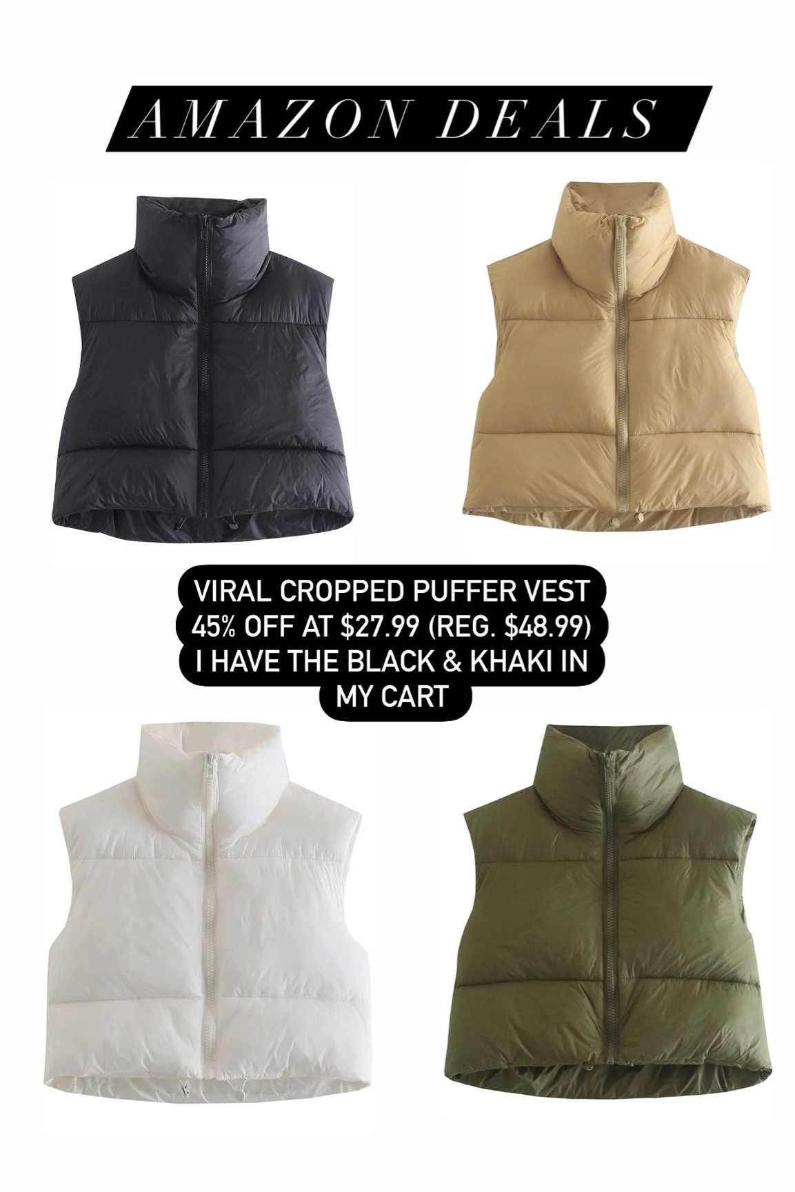 Viral cropped puffer vest only $27.99 reg. $48.99 (45% off)! - Amazon deals - Amazon Fashion - Amazon finds - Amazon favorites - winter fashion - trendy 

#LTKSeasonal #LTKunder50 #LTKsalealert