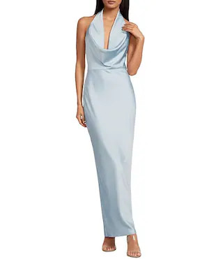 Tasha Halter Cowl Neck Satin Slip Maxi Dress | Dillard's