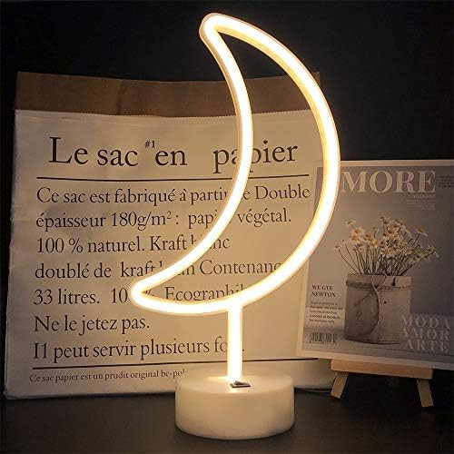LED Warm White Moon Shape Led Neon Night Light with Holder Base Marquee Signs Light Powered by Ba... | Amazon (US)