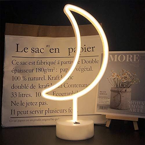 LED Warm White Moon Shape Led Neon Night Light with Holder Base Marquee Signs Light Powered by Ba... | Amazon (US)