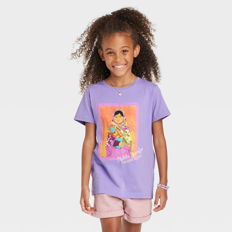 Kids' Piccolina Malala Yousafzai Short Sleeve Graphic T-Shirt - Purple | Target