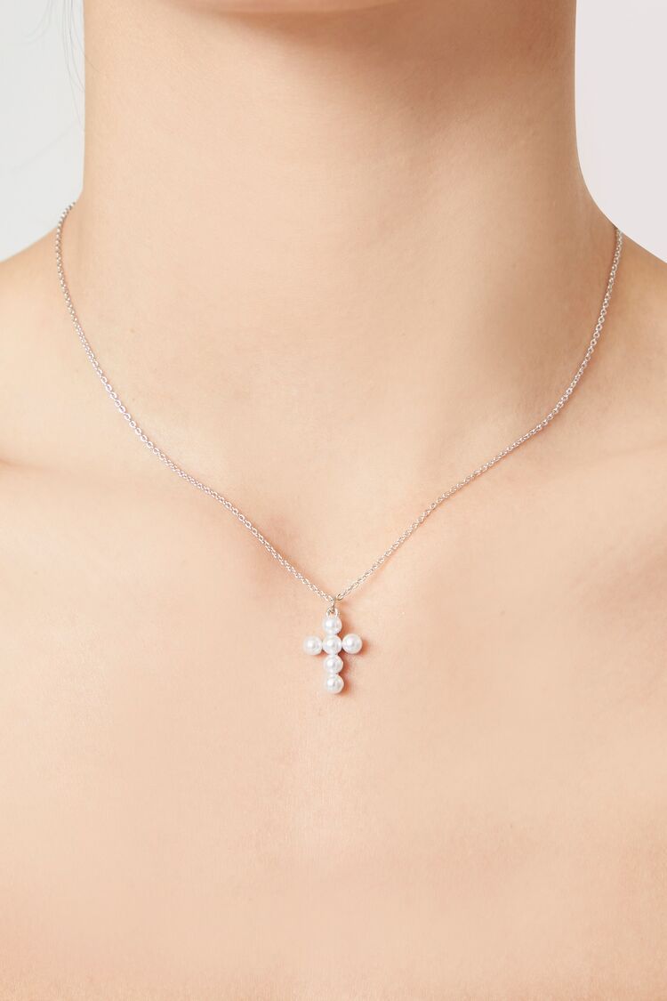 Faux Pearl Cross Charm Necklace | Forever 21 (US)