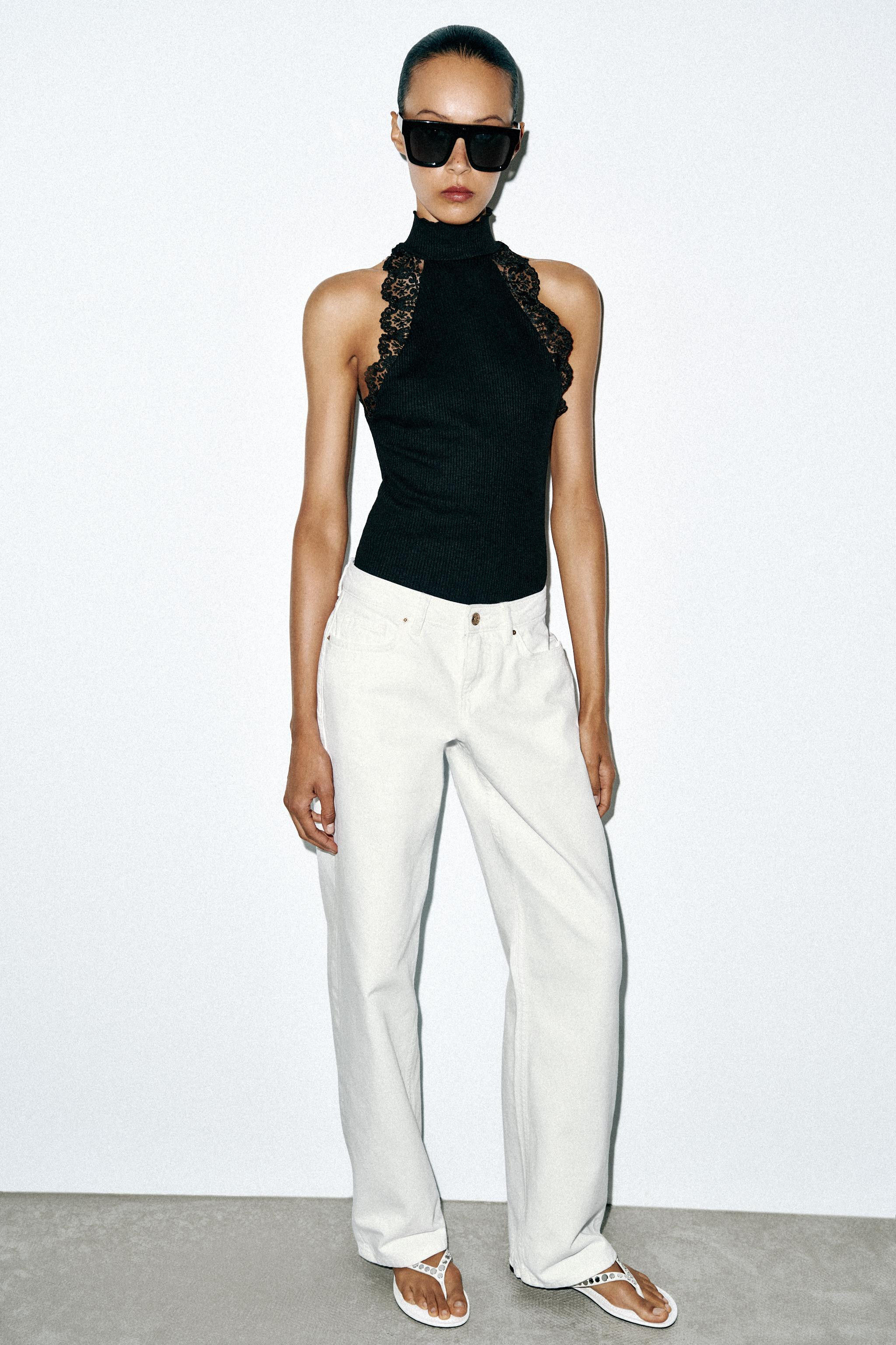 LACE TRIM RIBBED TOP | Zara US