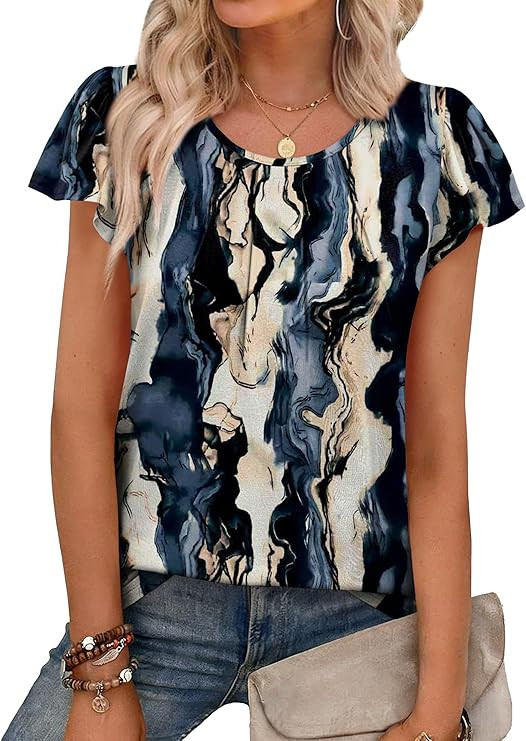 OFEEFAN Womens Summer Tops Ruffle Sleeve Pleated Front Blouses Business Casual Shirts for Women F... | Amazon (US)