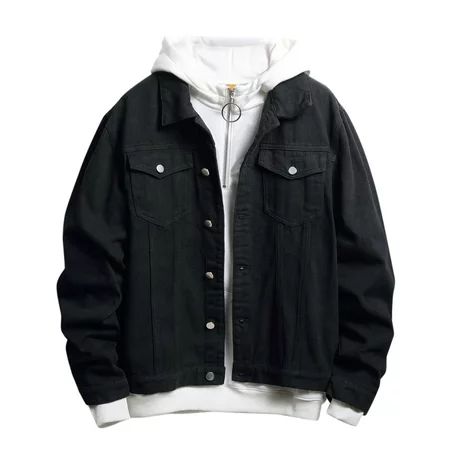Fsqjgq Warm Jacket for Men Men s Oversize Lapel Black Denim Jacket Cartoon Print Patchwork Button Ba | Walmart (US)