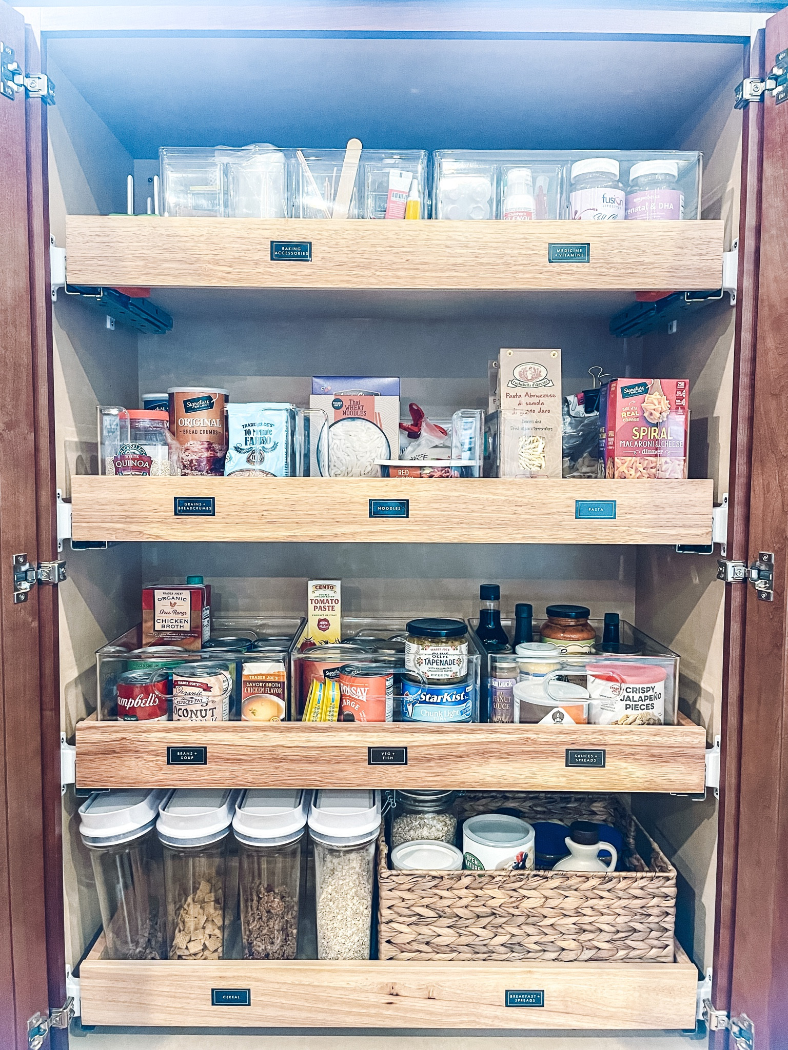 Pantry Organization ✨Home Edit All Purpose Divided Bin. Home Edit All Purpose Modular Bin. Home Edit Open Front Bin. Natural Hyacinth Basket. Oxo Pop Cereal Canister. 