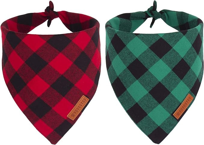 ADOGGYGO Christmas Dog Bandanas 2 Pack, Premium Cotton Fabric, Multiple Sizes Offered, Red Green ... | Amazon (US)