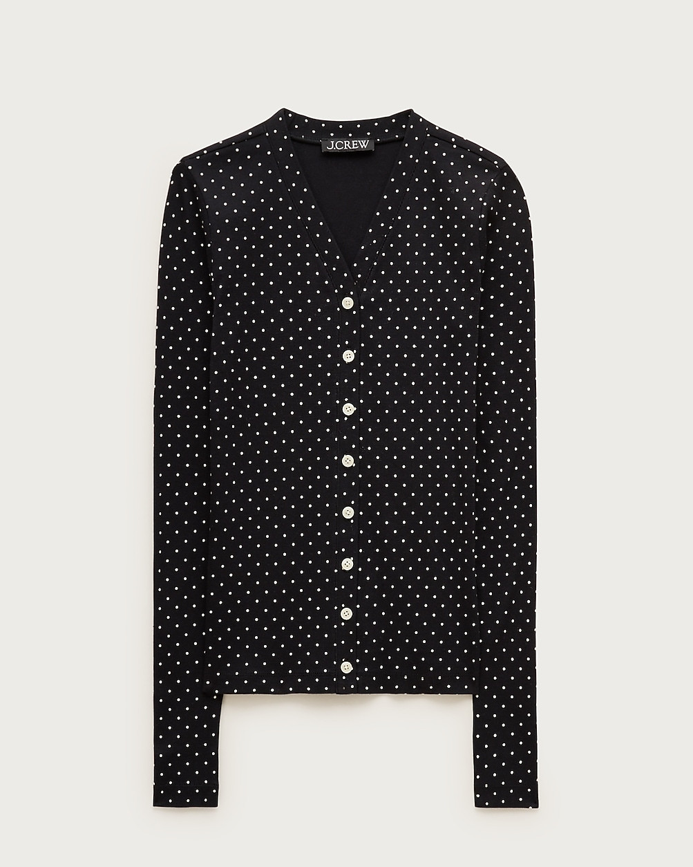 Lightweight rib high V-neck cardigan top in dot print | J. Crew US