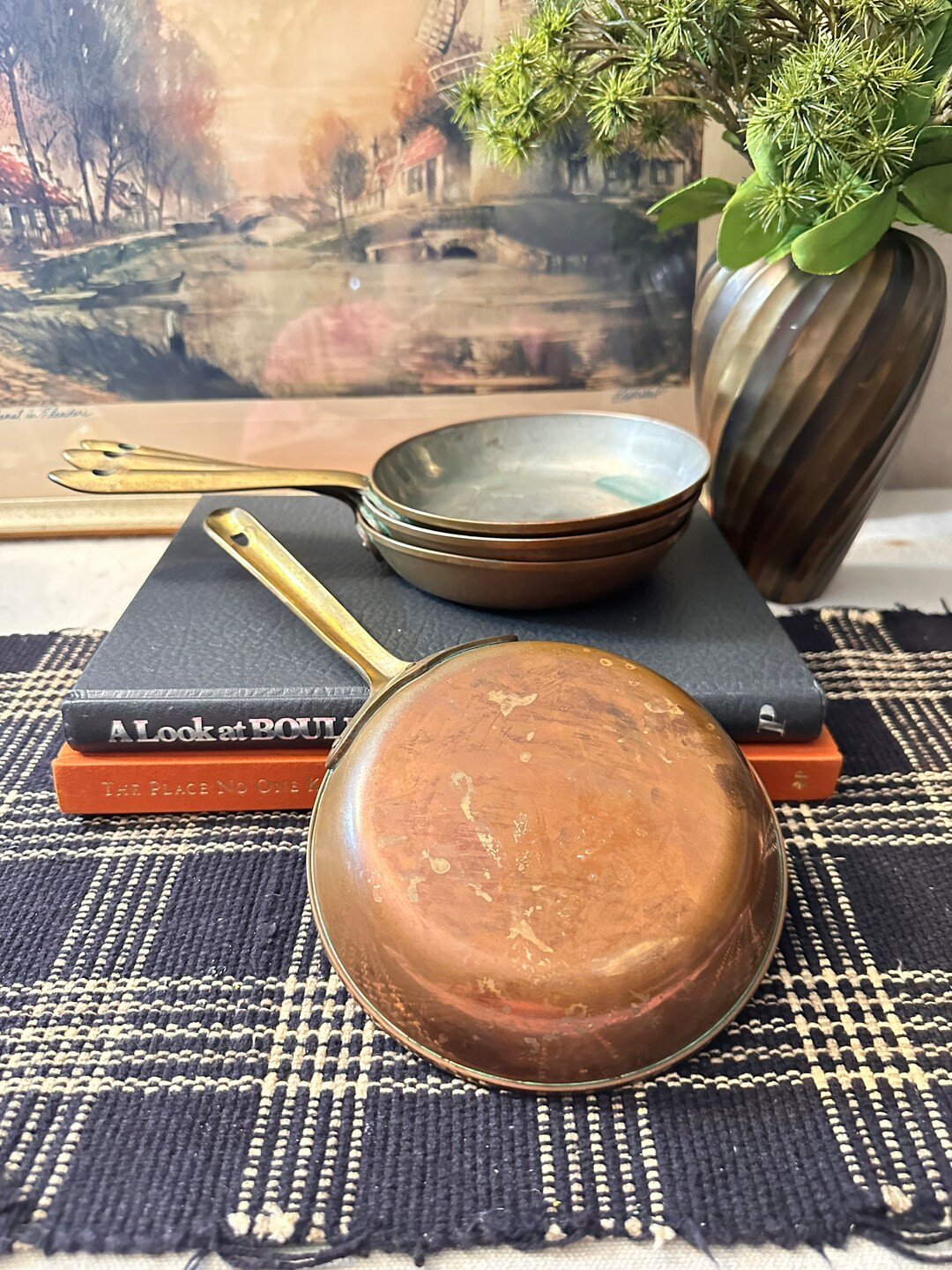 Antique copper sauté pan with brass handle | French country kitchen | copper pan | brass handle ... | Etsy (US)