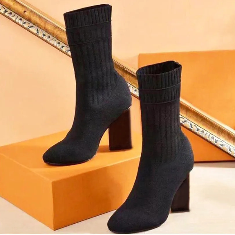 Autumn Winter Socks Heeled Heel Boots Fashion Sexy Knitted Elastic Boot Designer Alphabetic Women... | DHGate