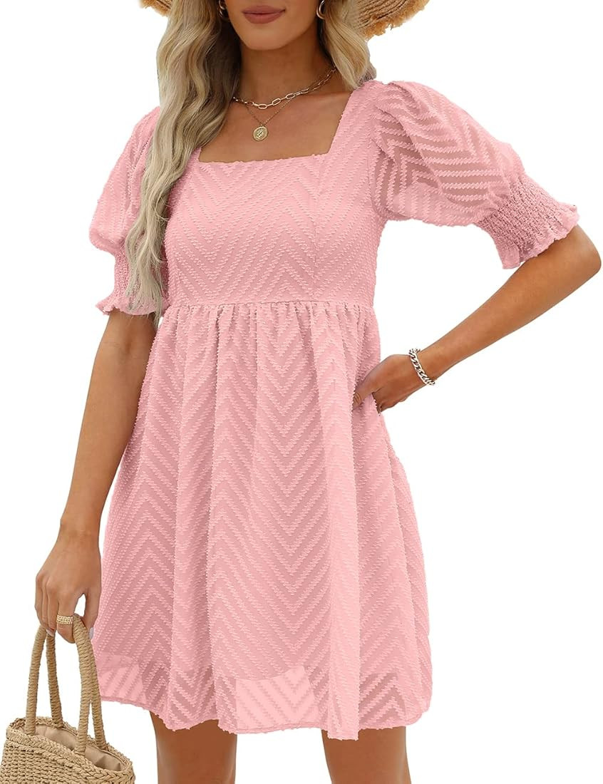 WEESO Womens Summer Puff Sleeve Square Neck Empire Waist Babydoll Dresses XXS-2XL | Amazon (US)