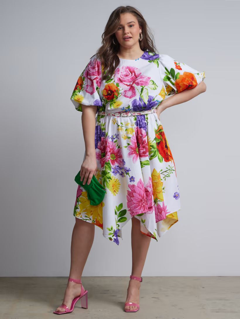 Plus Floral-Print Handkerchief Dress | New York & Company