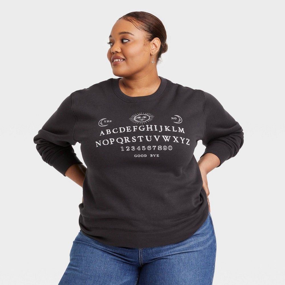 Women's Plus Size Halloween Ouija Board Graphic Sweatshirt - Black 3X | Target