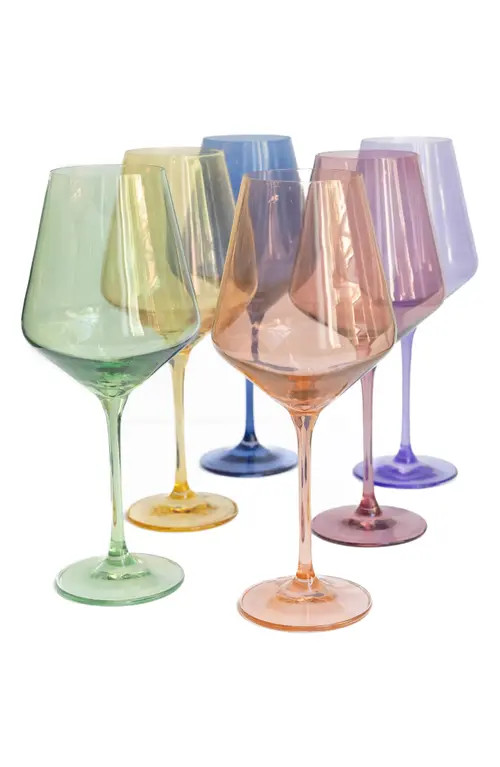 Estelle Colored Glass Set of 6 Stem Wine Glasses in Pastel Mixed at Nordstrom | Nordstrom