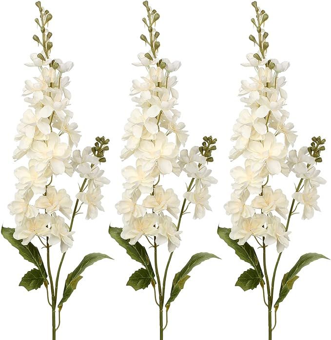 Cream Delphinium Fake Flowers Wedding Bouquet White Blossoms Flowers Stems Silk Garden Larkspur P... | Amazon (US)