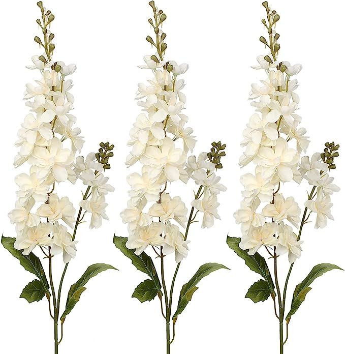 White Delphinium Fake Flowers Wedding Bouquet White Blossoms Flowers Stems Silk Garden Larkspur P... | Amazon (US)
