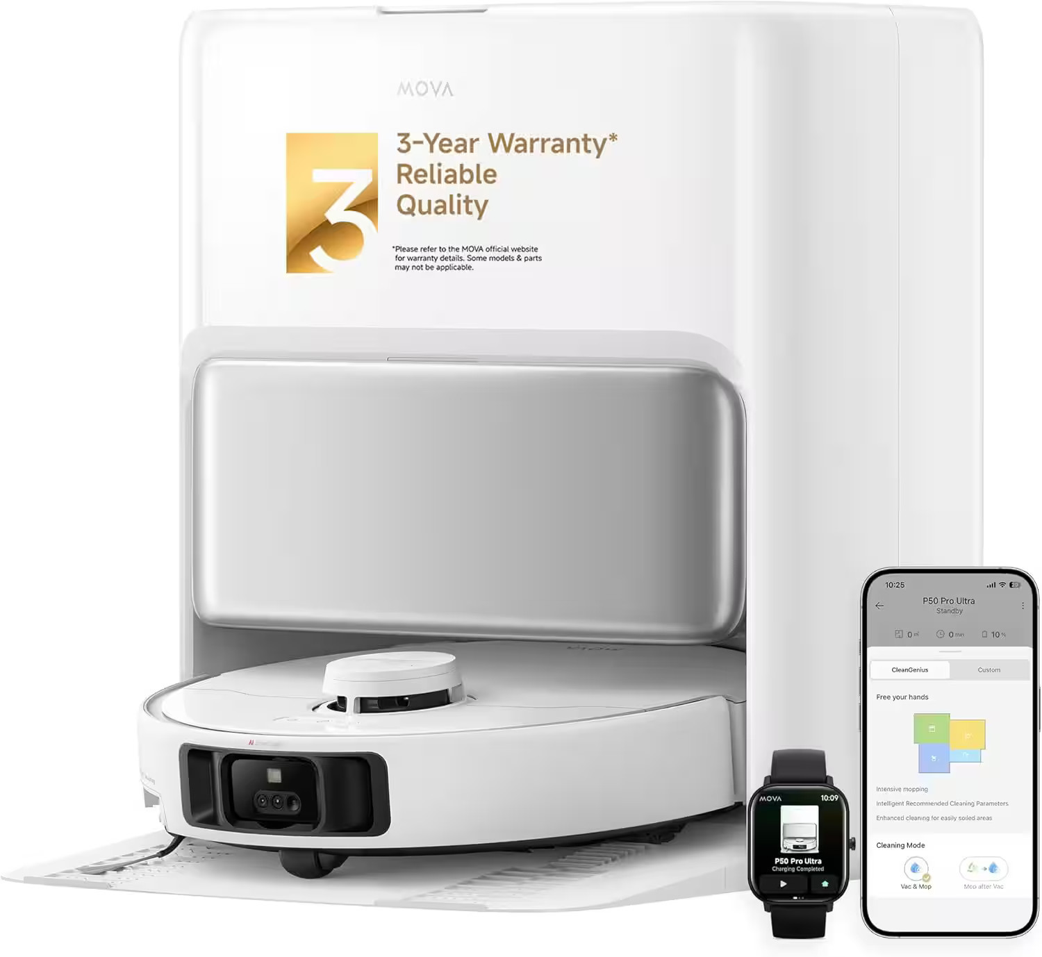 MOVA - P50 Pro Ultra Robot Vacuum and Mop, Auto Removable Mop,19000 Pa Suction, 75℃ Hot Water Self-Washing,Auto Empty&Refill - White | Best Buy U.S.