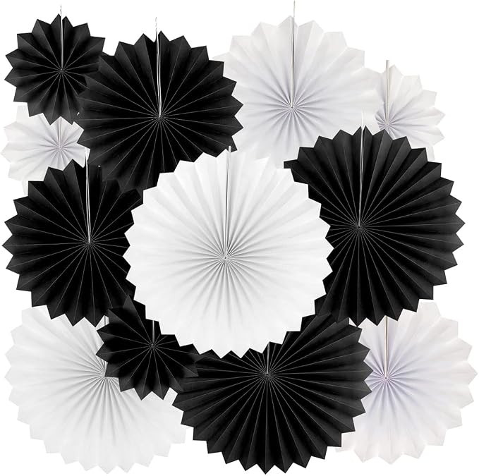 Black White Party Hanging Paper Fans Decorations - Wedding Retirement Graduation Birthday Party E... | Amazon (US)