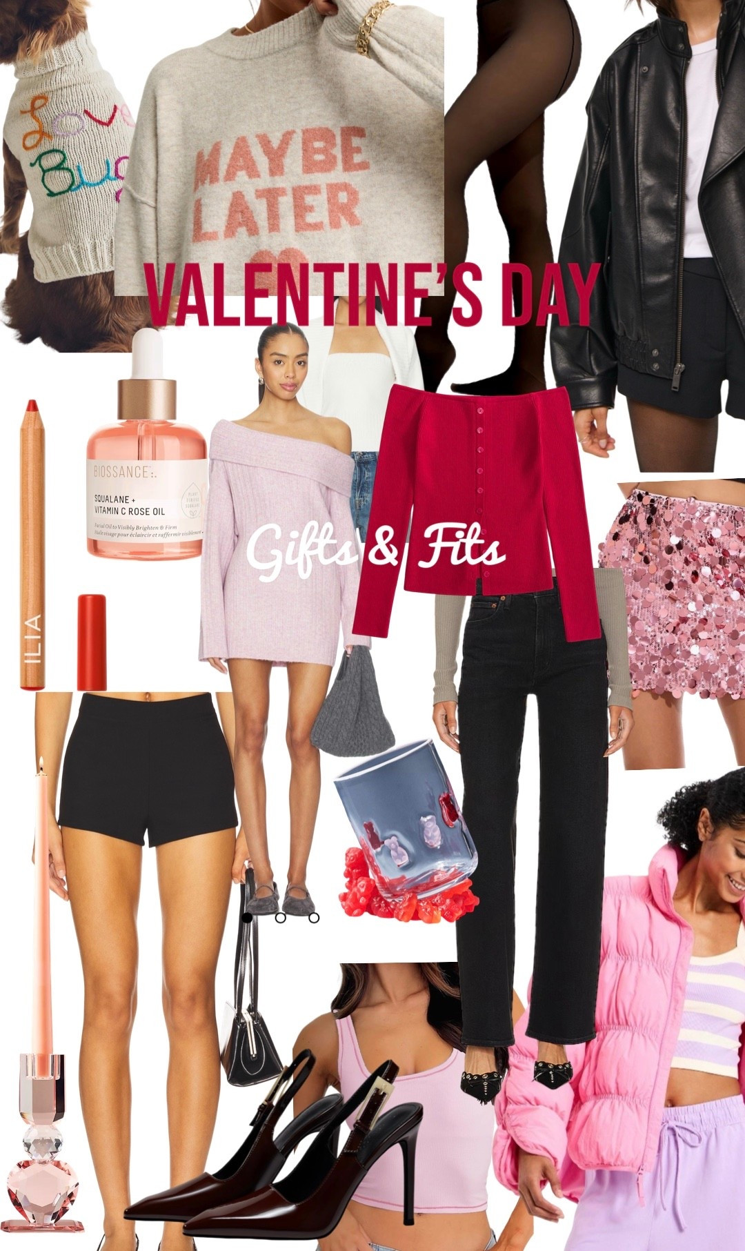 Valentine’s Day outfits! 
Gift ideas for her! 
Red off shoulder top, pink off shoulder mini dress, black micro shorts, candle holder, juice glass, puppy sweater, sequin mini skirt, mock neck funnel neck vegan leather jacket, ilia lip crayon, target joylab puffer, sweater set, tube top sweater, slingback pumps, vitamin c oil 

#LTKU #LTKValentine #LTKSeasonal