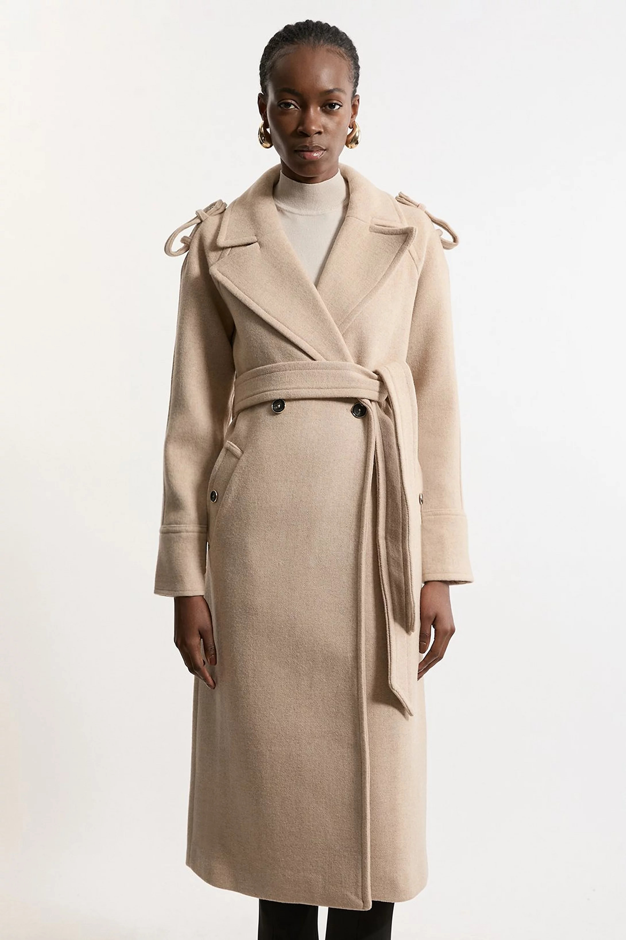 Tailored Wool Blend Double Breasted Belted Midi Coat | Karen Millen UK + IE + DE + NL
