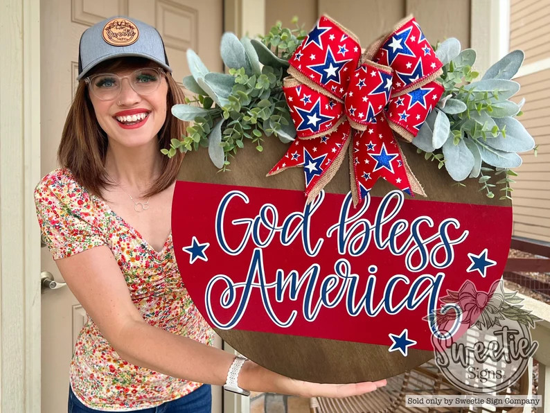 Fourth of July Front Door Decor Fourth of July Wreath God Bless America Fourth of July Door Hange... | Etsy (US)