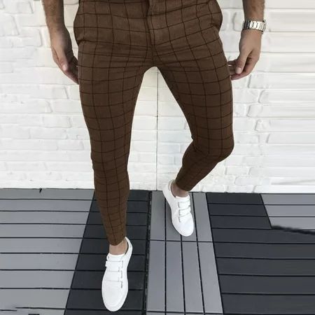 Moxiu Men s Dress Pants Casual Plaid Flat-Front Skinny Business Pencil Long Pants Pocket Plaid Slim  | Walmart (US)