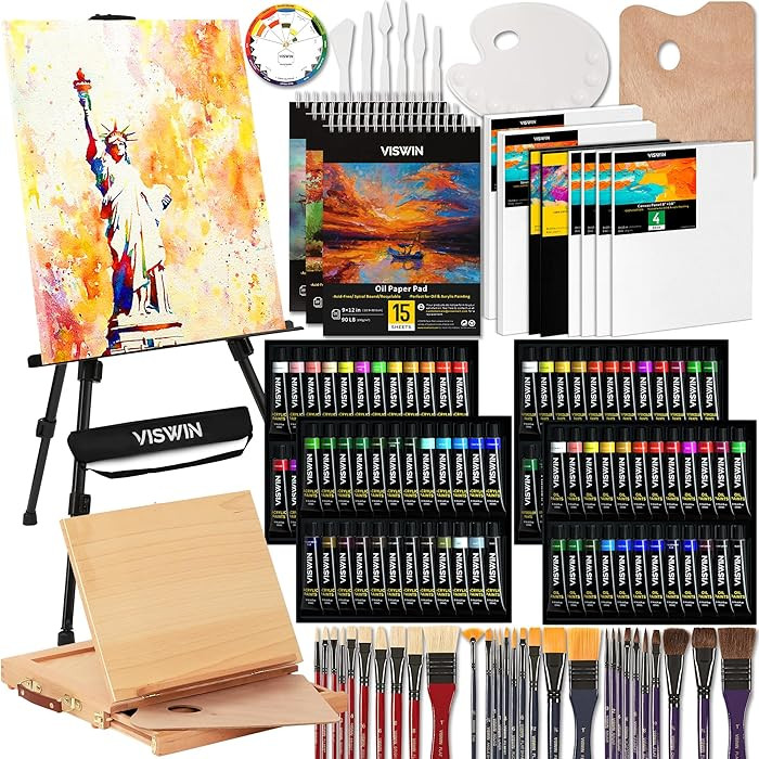 VISWIN 151Pcs All-in-One Art Painting Kit with Aluminum & Beech Wood Easel, 96 Acrylic, Watercolo... | Amazon (US)