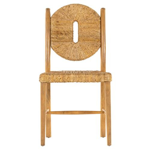 Osman Coastal Beach Light Brown Mango Wood Woven Banana Leaf Dining Side Chair | Kathy Kuo Home