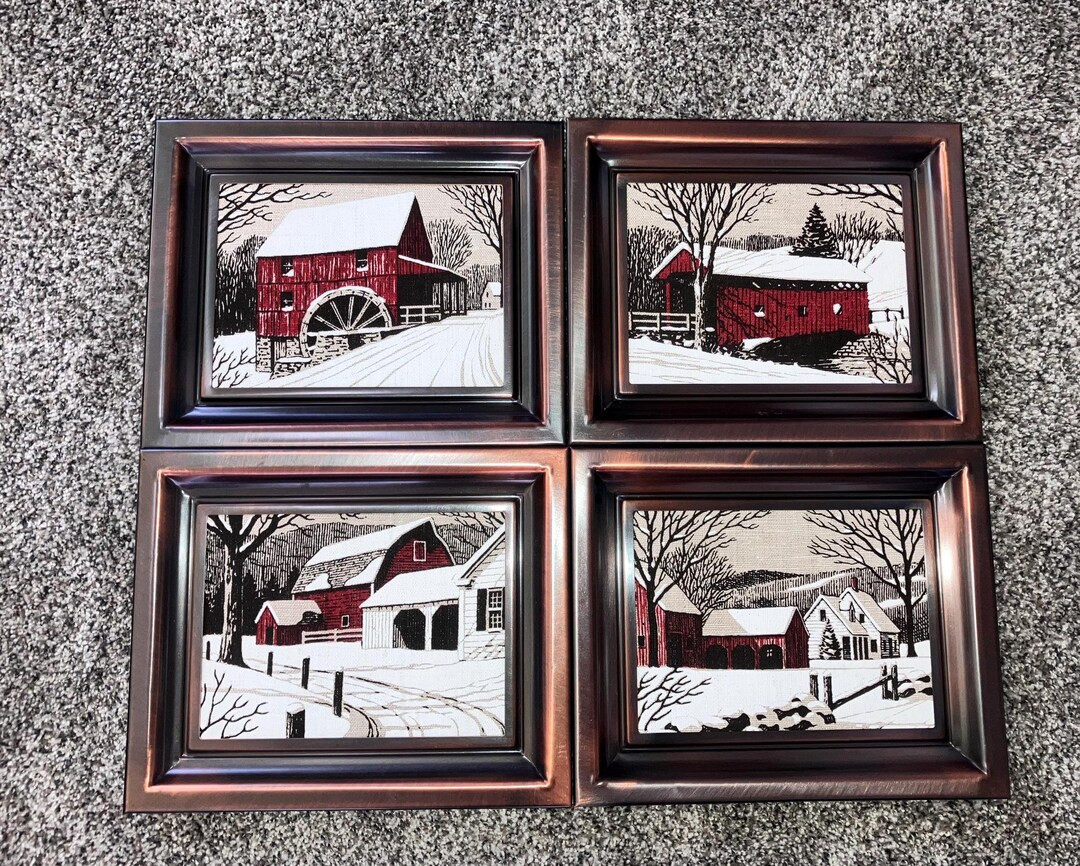 Vintage 1970's Coppercraft Guild Hand Painted by Kay Dee Linen Winter Scenes - Etsy | Etsy (US)