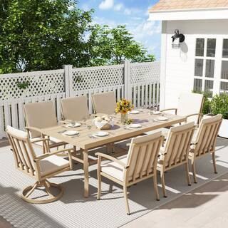 EGEIROSLIFE AluLux 9-Piece Beige Aluminum Outdoor Dining Set with 2-Swivel Dining Chairs, 6-Dinin... | The Home Depot