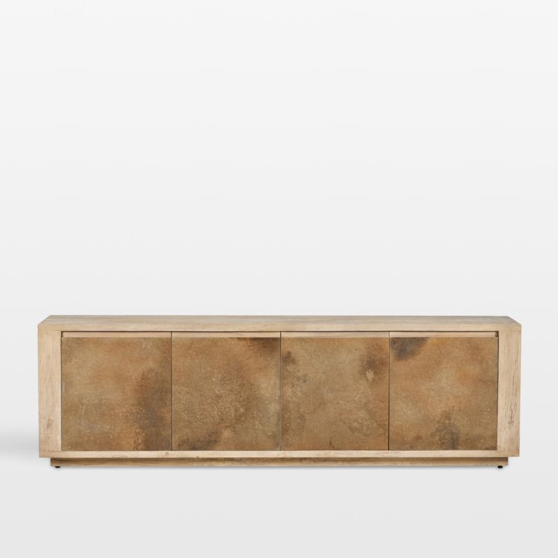 Redondo 92" Light Brown Wood and Metal Storage Media Console | Crate & Barrel | Crate & Barrel