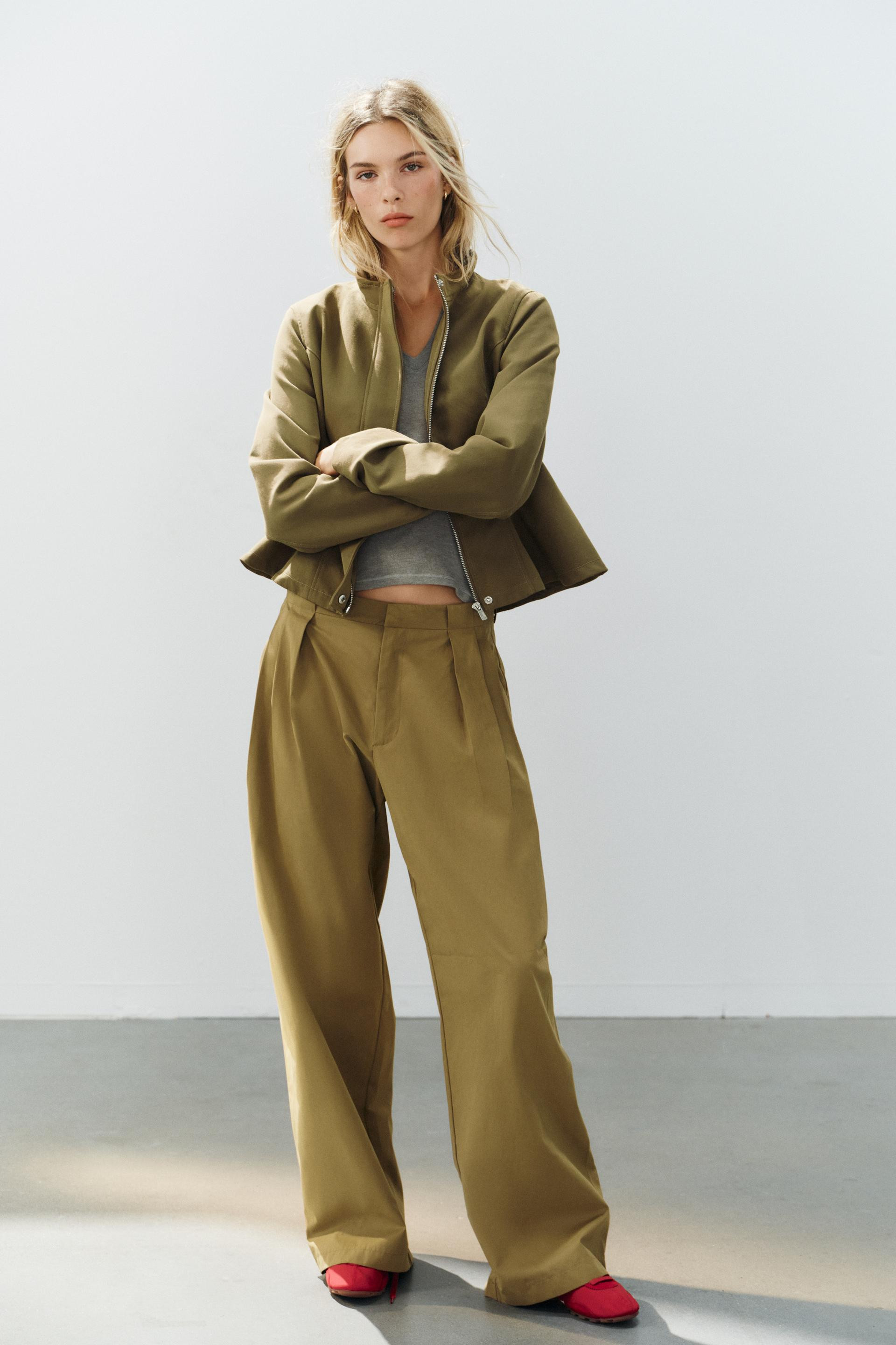 Zara - Fitted Peplum Jacket - Khaki - M - Woman | Zara US