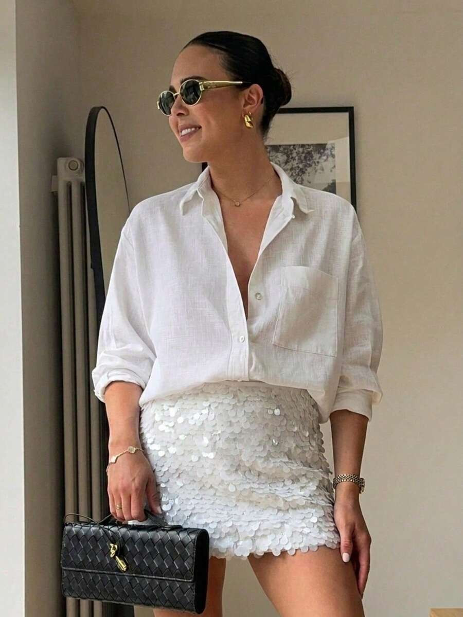 Women's Y2K Elegant Chic Shiny Mini Skirt, High Waist, Spring/Summer Party Club & Back To School ... | SHEIN