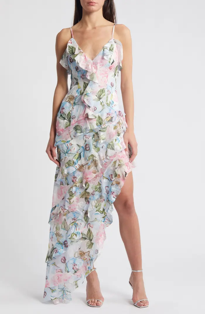 Wilhelmina Floral Print Ruffle Chiffon Maxi Dress | Nordstrom