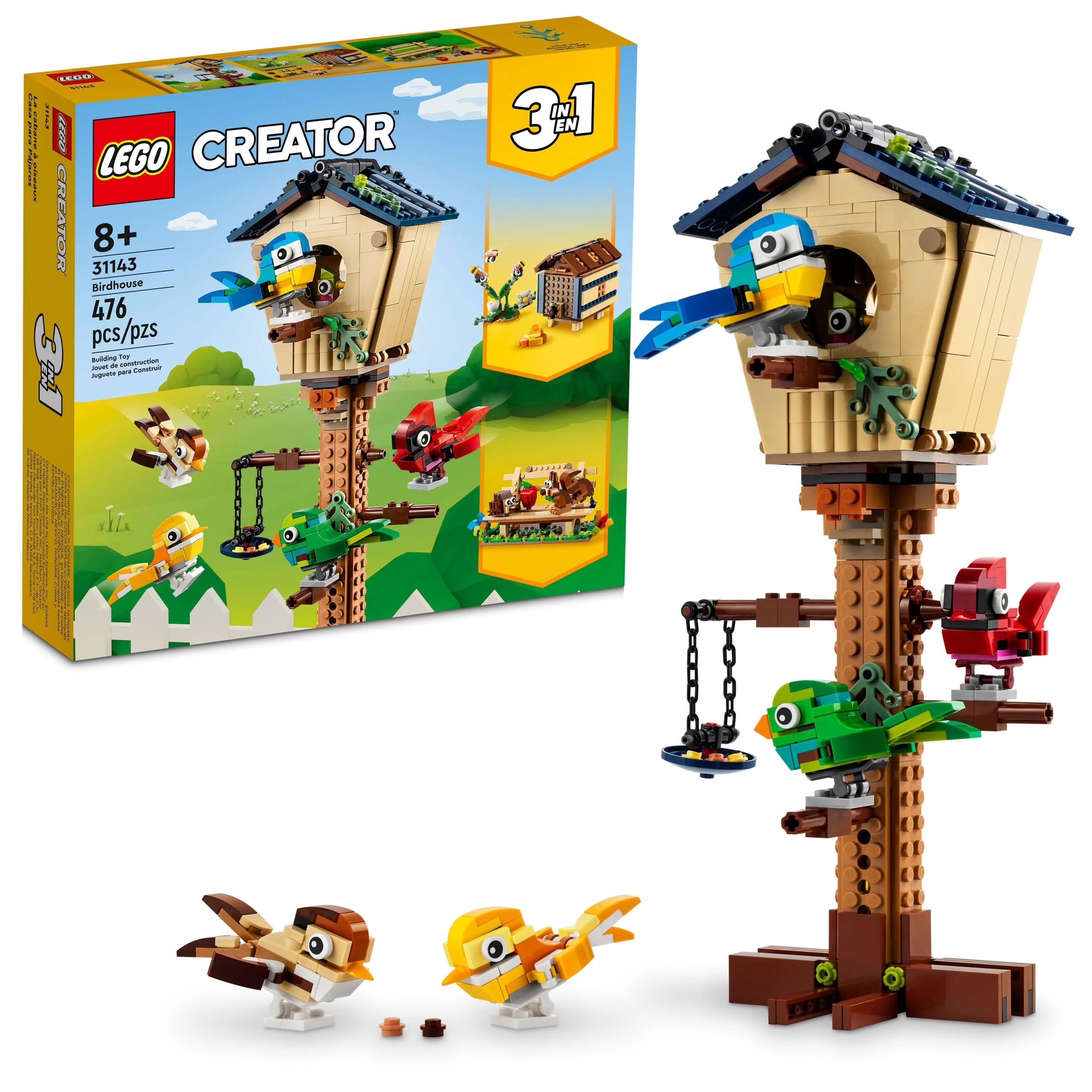LEGO Creator 3in1 Birdhouse 31143, Birds to Hedgehog to Beehive Set, Forest Animal Figures, Build... | Walmart (US)