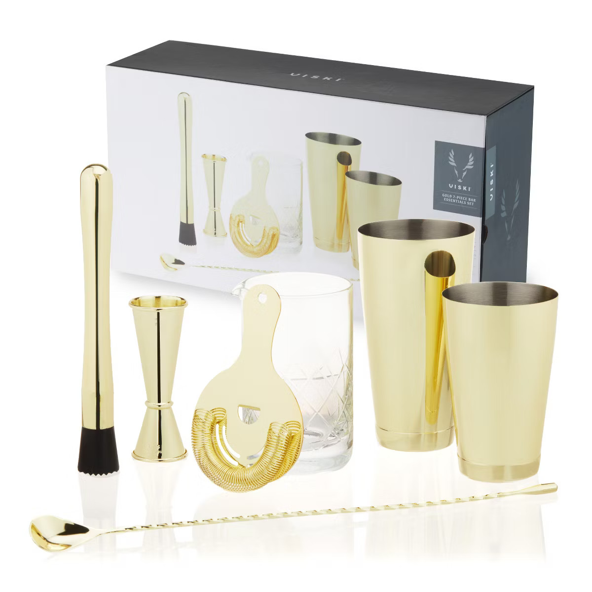 Viski Gold Cocktail Shaker Set - Gold Bar Set for Cocktails - Shaker, Mixing Glass, Barspoon and ... | Target