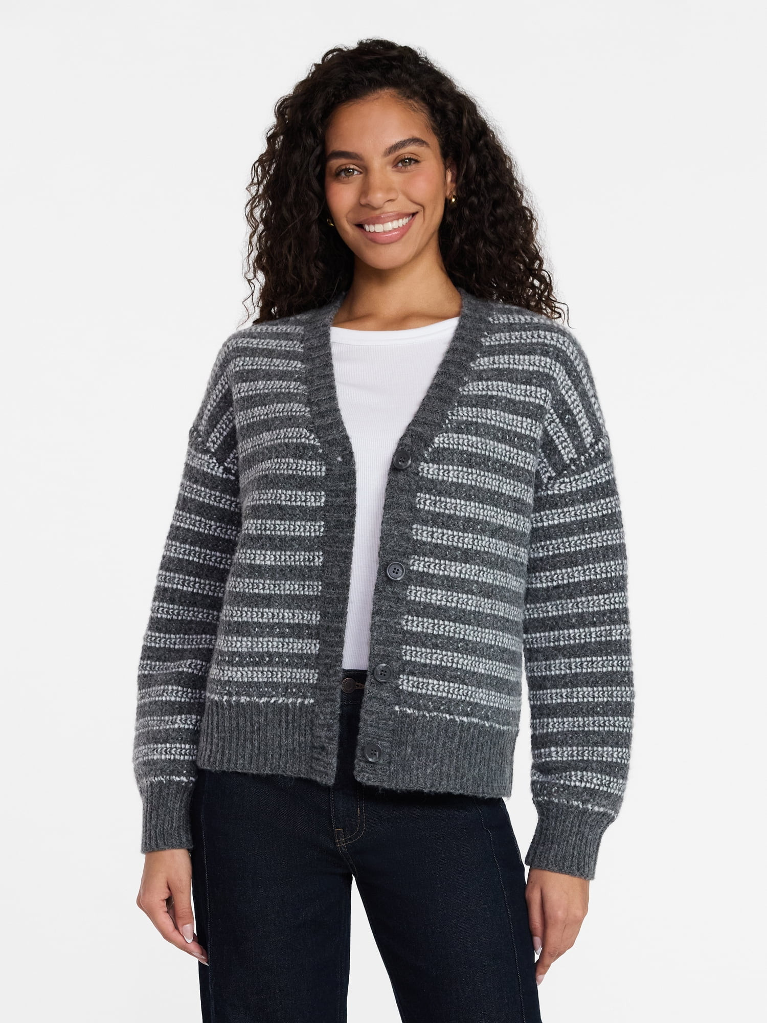 Time and Tru Women's Striped Cardigan Sweater, Midweight, Sizes XS-XXXL | Walmart (US)