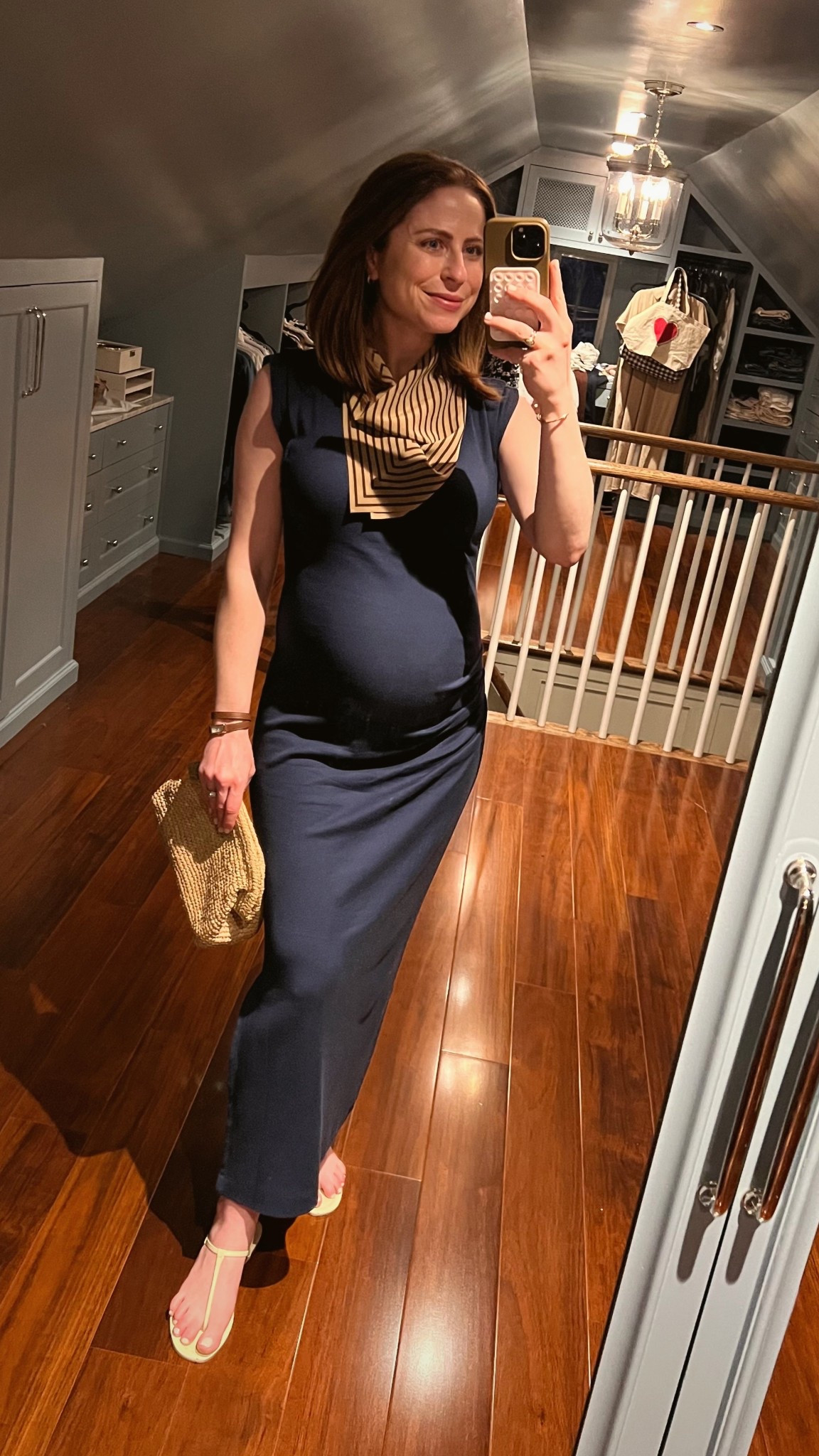 Michael stars navy ribbed maxi dress
Toteme silk scarf (linked similar style from the brand)
Jcrew raffia clutch
Reformation beige T strap sandal (old)

Spring outfit inspo
Bump style
Maternity style 

#LTKBump #LTKStyleTip #LTKItBag