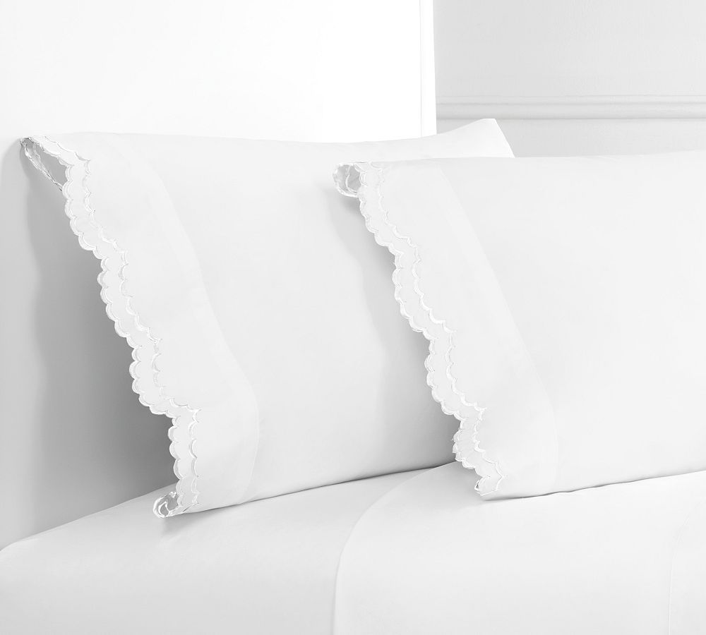 Maci Double Scalloped Percale Embroidered Pillowcase - Set Of 2 | Pottery Barn (US)