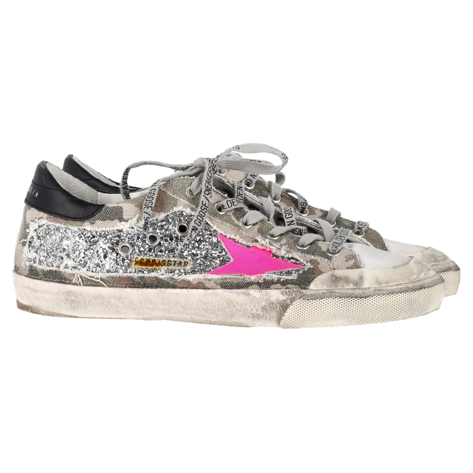 Golden Goose Super-Star Glittered Camo Sneakers in Multicolor Canvas | Shop Simon