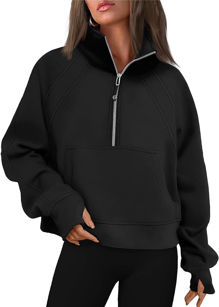 EFAN Womens Cropped Sweatshirts Half Zip Pullover Fleece Quarter Zip Up Hoodies 2023 Fall Fashion... | Amazon (US)