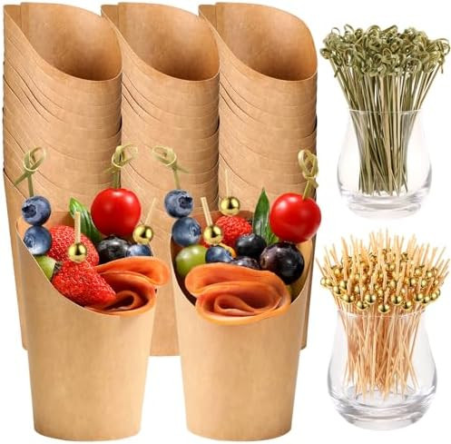 50 Pcs Charcuterie Cups with Skewers, 12 Oz Paper Snack Appetizer Cups with Cocktail Picks, Frenc... | Amazon (US)