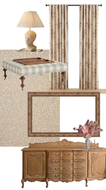 Living room mood board for a French country style with light blues and pops of pink

#LTKhome
